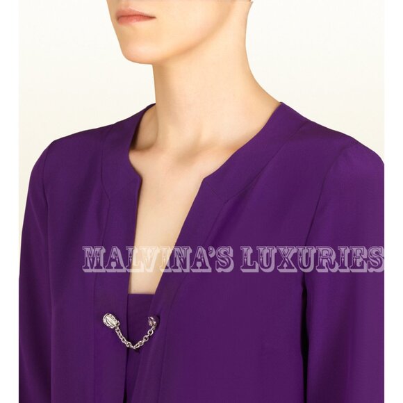 GUCCI DRESS PURPLE VIOLET CREPE DE CHINE LONG SLEEVES - Picture 4 of 13